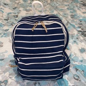 John Golt Switzerland Navy & Cream Stripped Backpack EUC